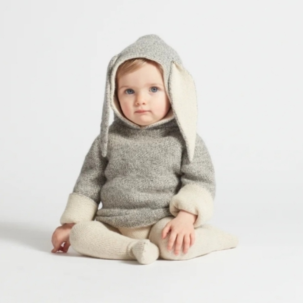 Oeuf Grey Alpaca Rabbit Hoodie in Size 18-24M